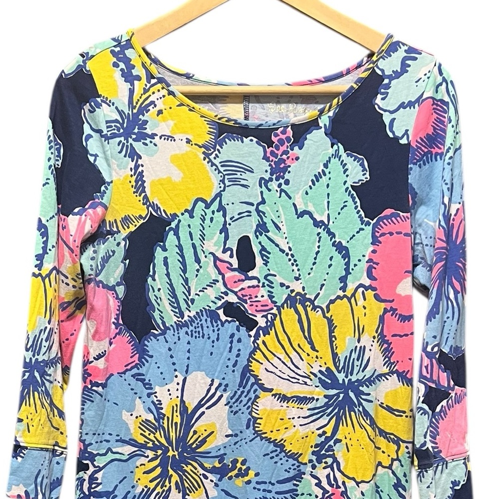 Lilly Pulitzer Marlowe Dress Navy Big Flirt Hibiscus Floral Print Size Medium - Picture 4 of 13